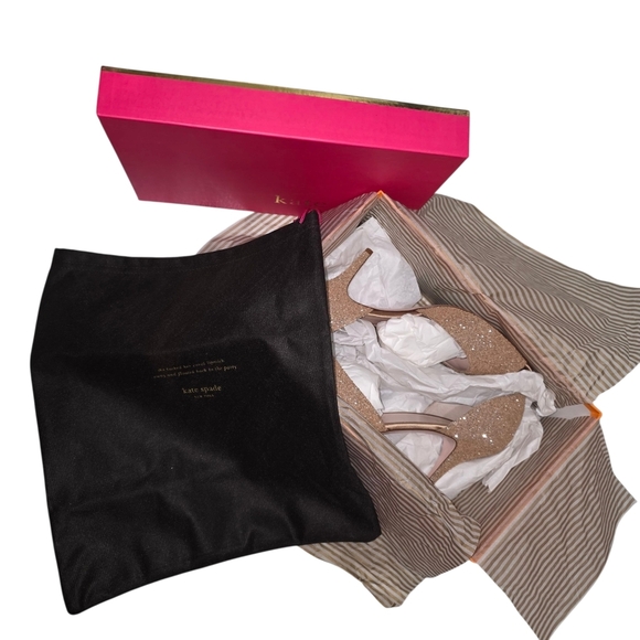 Kate Spade NIB Sage Glitter Peep Toe Cork Heels 9.5 NIB Made in Italy - Picture 2 of 10